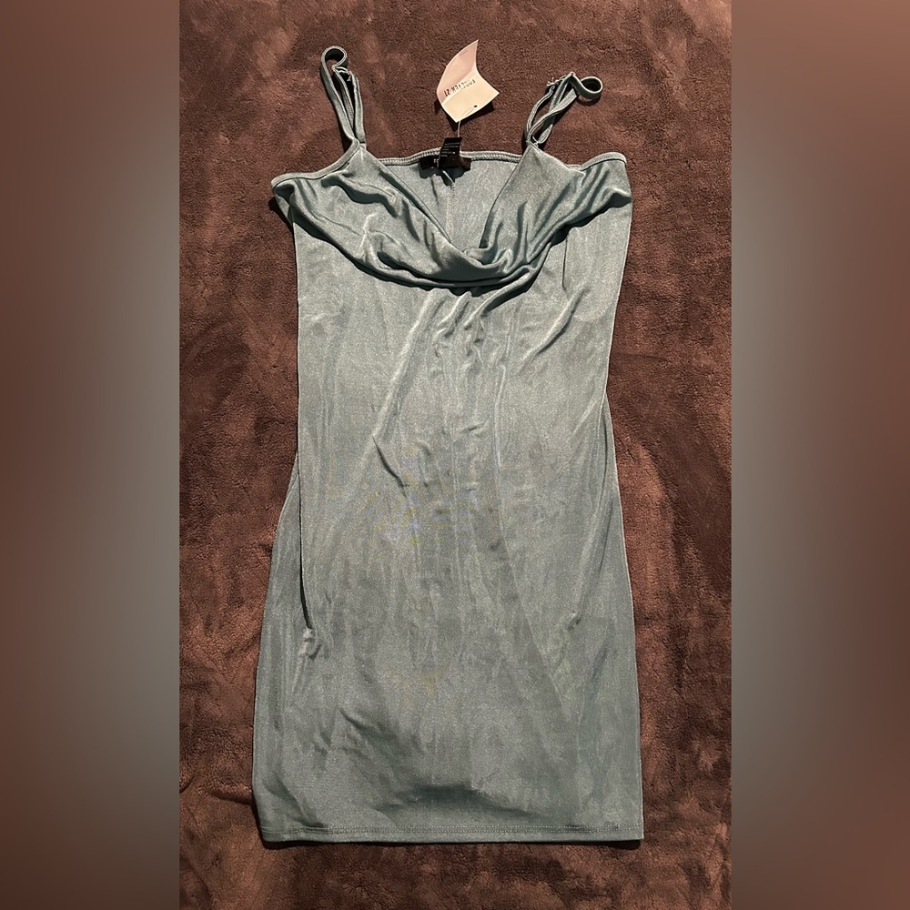 Elegant Draped Teal Dress